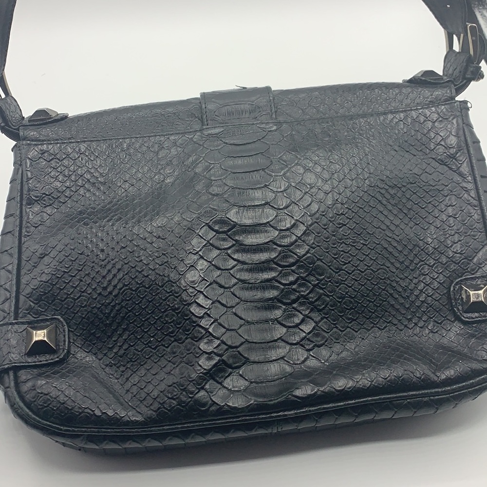 Stuart Weitzman Dark Gray Embossed Snakeskin Leat… - image 3